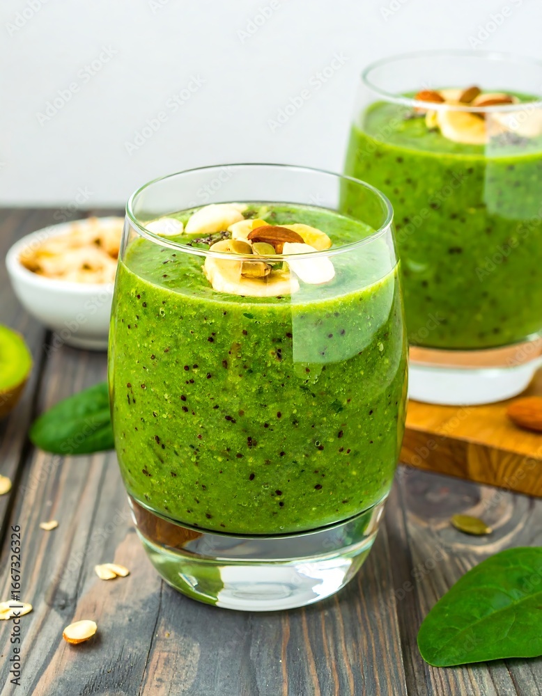Fototapeta premium Green smoothie with toppings