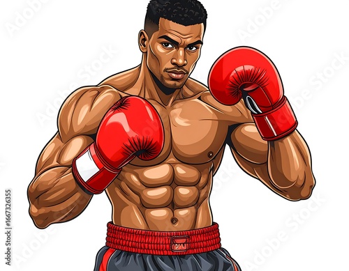 Muscular boxer in fighting stance