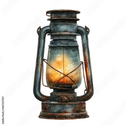 Lantern Light, watercolor drawing vector, isolated on a white background.