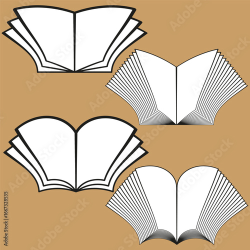 Opened books set. Vector education symbols. Reading knowledge illustration. Book pages concept. EPS 10.