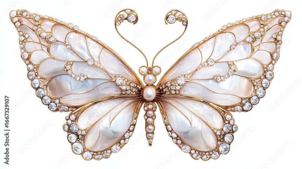 Fototapeta premium Exquisite Butterfly Brooch with Pearl Inlay and Diamond Accents for Luxury Fashion