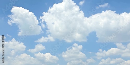 Cloudscape, Timelapse of a beautiful Blue sky with large fluffy clouds in summer daylight, for a background	
