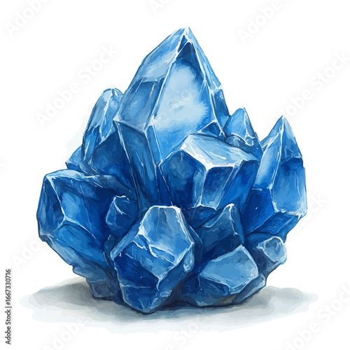 Ice Crystal Closeup Macro, watercolor painting vector, isolated on a white background.