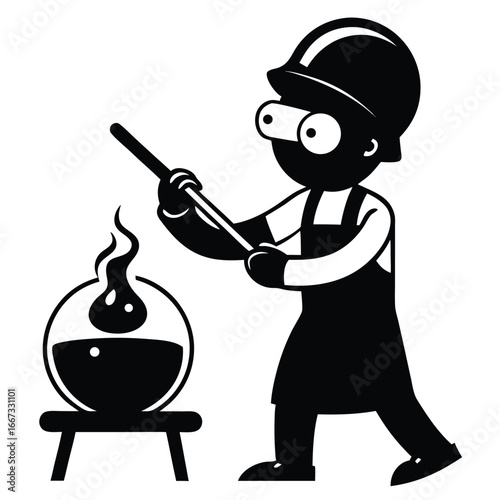 lack Silhouette of Glassblower Shaping Molten Glass Vector Illustration