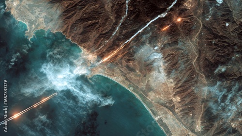 Aerial view of coastal landscape