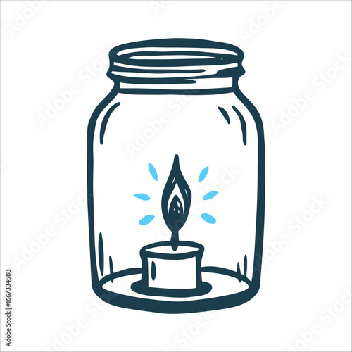 candle in jar, blue and white, hand-drawn clip art preview