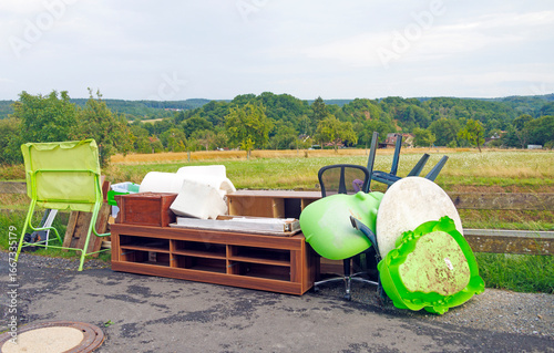 Bulky waste dumped in the countryside polluting the environment