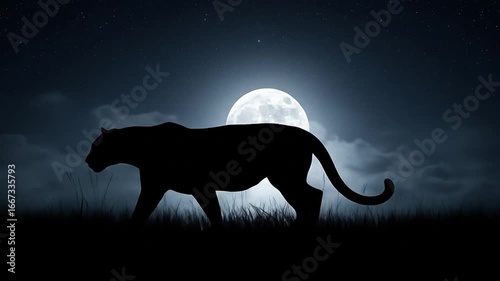 Majestic Panther Silhouette Under Full Moon