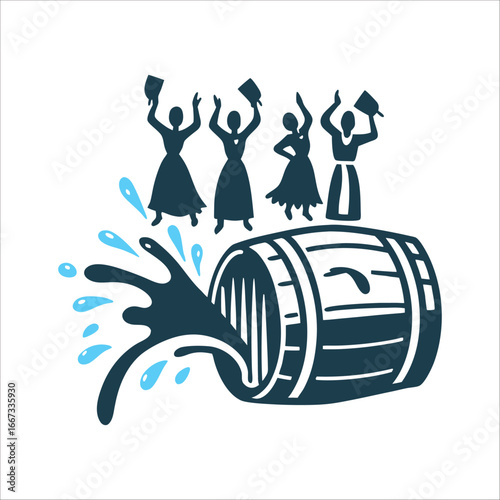 Batalla del Vino Haro Festival Illustration Batalla del Vino Haro Wine barrel splashing liquid in solid maroon