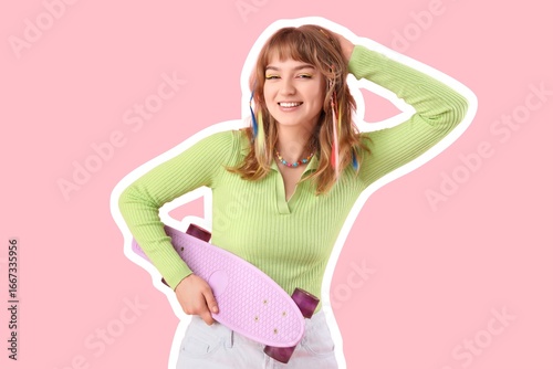 Young woman with skateboard...