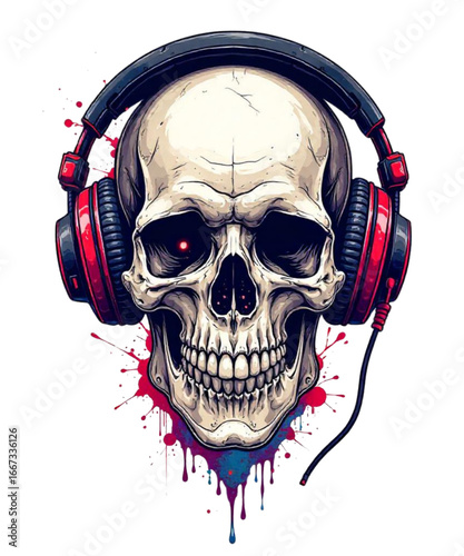 Skull with Headphones Vector Illustration
