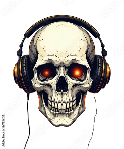 Skull with Headphones Glowing Eyes Vector Illustration
