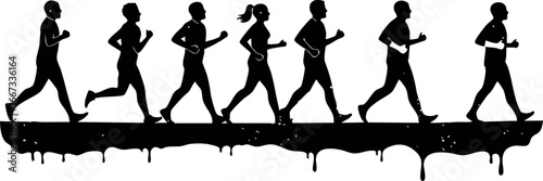 Silhouette of Running People in Motion Fitness and Exercise Activity Vector