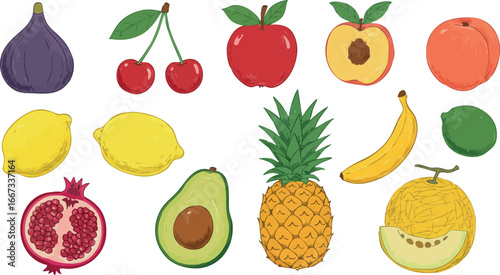 Colorful assortment of fruits including figs, cherries, apples, and more for healthy living