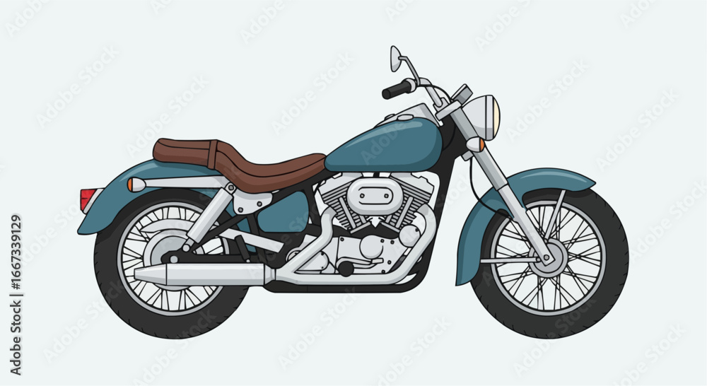 Obraz premium Stylish Vector Graphic Showcasing a Custom Cruiser Motorcycle, Embodying the Spirit of the Open Road and Classic Vehicle Design