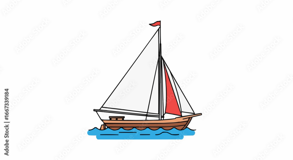 Fototapeta premium Sailing Boat Illustration A Nautical Vector Graphic on the Water