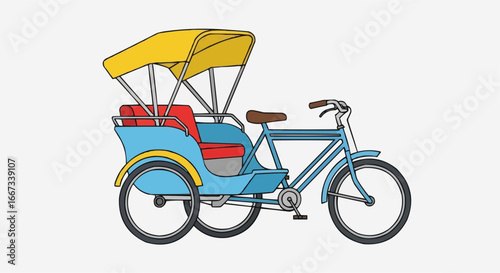 Colorful Tuk-Tuk Rickshaw Illustration A Traditional Three-Wheeled Passenger Vehicle