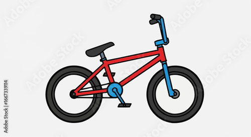 Dynamic Vector Illustration of a Classic Red BMX Bicycle with Blue Accents for Extreme Sports and Urban Lifestyle Graphics