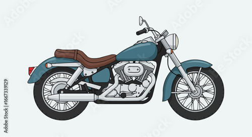Stylish Vector Graphic Showcasing a Custom Cruiser Motorcycle, Embodying the Spirit of the Open Road and Classic Vehicle Design