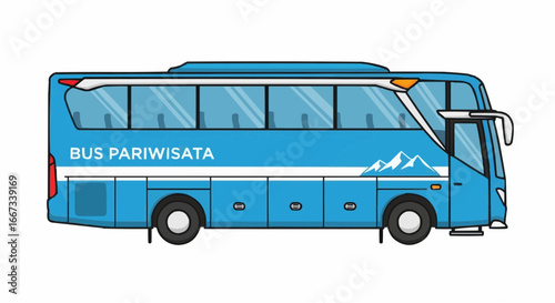 Blue tourist bus illustration with text 'Bus Pariwisata', perfect for travel-related designs