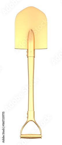 Golden shovel with shiny surface symbol of wealth 3d render