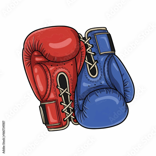 Realistic vector illustration of red and blue boxing gloves for logo
