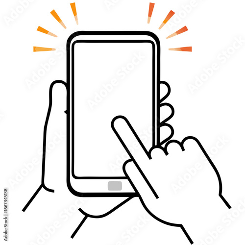 Touch and Tap Gesture on Smartphone Screen Simple Flat Icon Illustration with Finger Hand Monochrome Transparent Design for App SNS Survey Business and UI Concepts