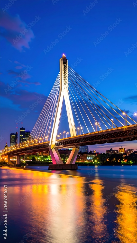 Obraz premium Illuminated cable-stayed bridge at twilight