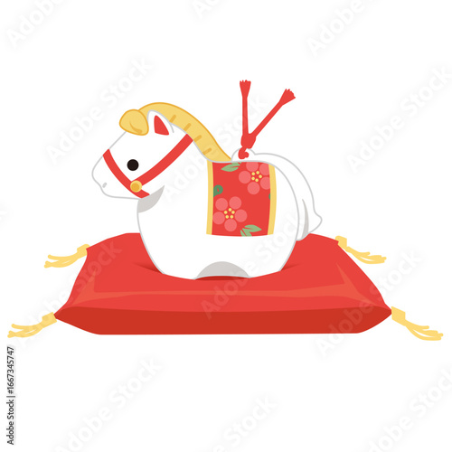 赤座布団に午の置物に午(馬)の置物のイラスト