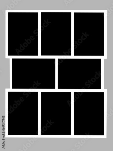 Photo collage with eight blank vector frames for visual storytelling

