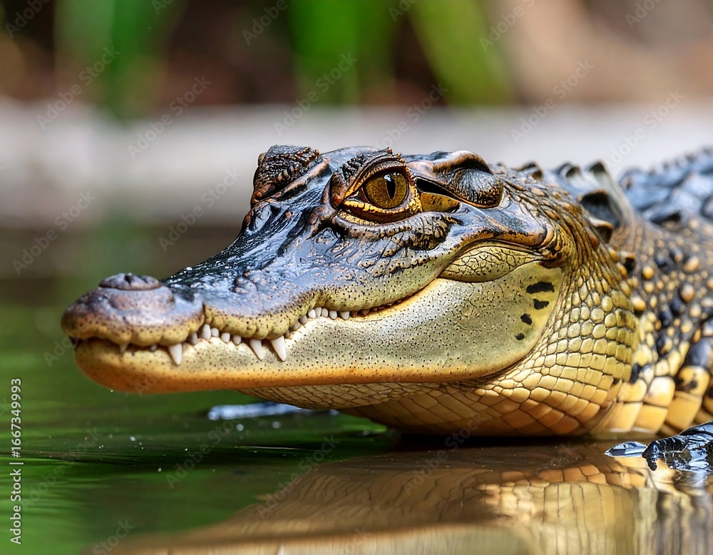 Fototapeta premium Young crocodile in water with closeup.