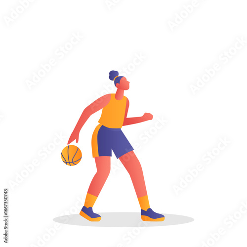 Basketball Player Dribbling the Ball, Preparing to Shoot