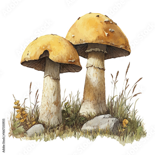 Forest Mushrooms, watercolor painting vector, isolated on a white background.