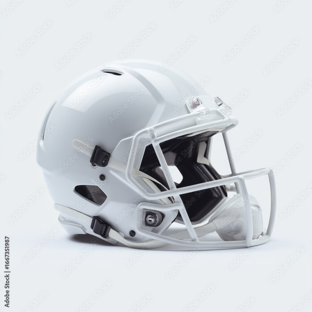 Fototapeta premium A clean white american football helmet with a clear face mask isolated on white background