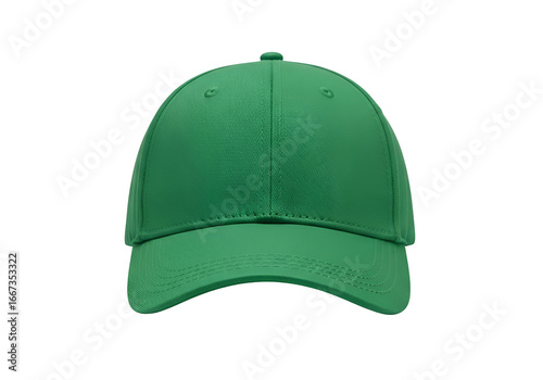 A vibrant, emerald green baseball cap is centered against a black background.