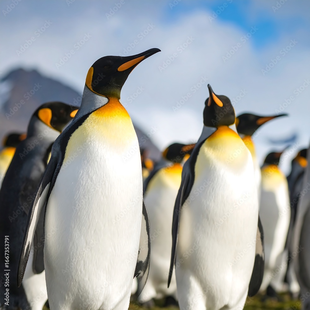 Fototapeta premium Group of king penguins on the beach