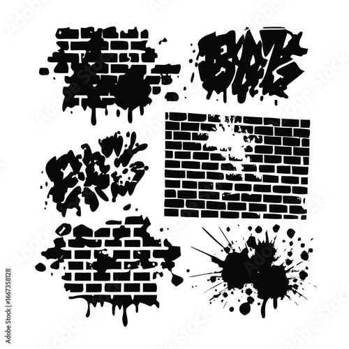 Urban Halftone Sticker Sheet. Retro Grunge Vector Graffiti and Texture Decals
