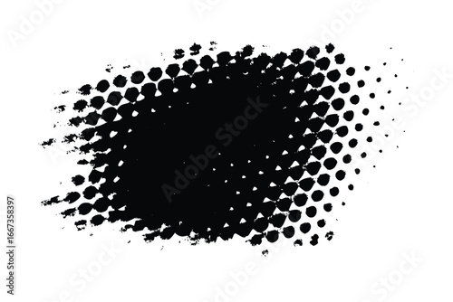 Abstract Grunge Halftone Shape. Retro Vector Brush Stroke with Distressed Dot Texture