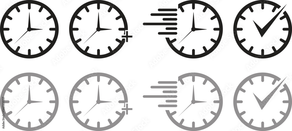 Fototapeta premium Time Clock Vector Icons Set