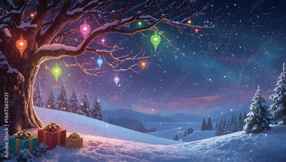 Naklejka premium Fantasy Rainbow Christmas Wonderland