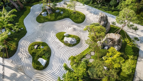 Wallpaper Mural Serene Zen garden landscape design, aerial view Torontodigital.ca