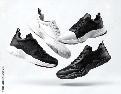 Four pairs of sneakers in white and black