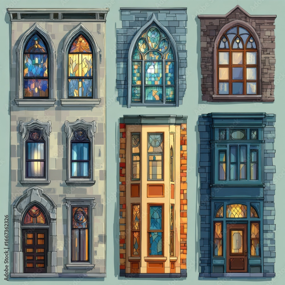 Fototapeta premium A collection of various window designs showcasing architectural styles.