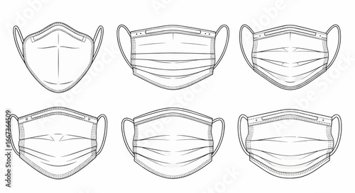 Vector illustration icon set of medical face masks for virus protection