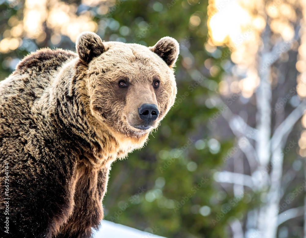 Fototapeta premium Brown bear in winter forest
