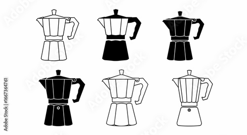 Moka pot coffee maker set vector illustration icon collection