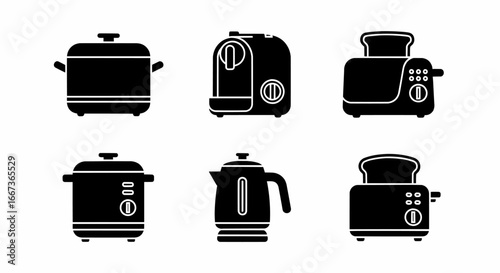 Vector illustration icon set of essential household kitchen appliances