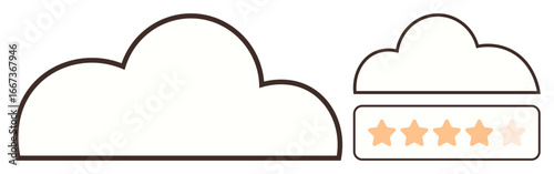 Two clouds, one blank and one with star ratings, representing evaluation, feedback, and digital data. Ideal for customer feedback, cloud technology, online ratings, reviews surveys scoring simple