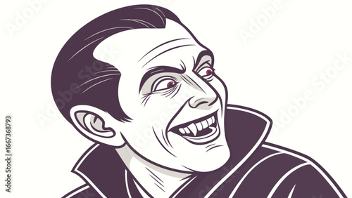 Classic vampire illustration with fangs and cape for halloween character design and horror themed artwork use