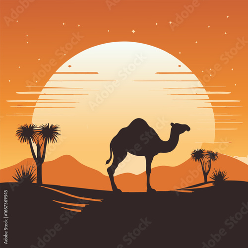 Silhouette of Camel in the Desert